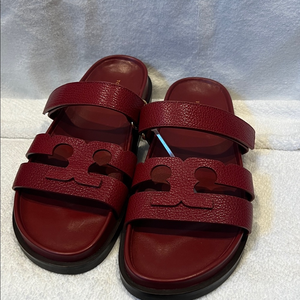 Women's Red Leather Slide Sandals size 8.5 - Picture 5 of 13